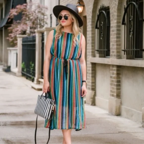 Anthropologie Eva Franco Striped Crotchet tank midi dress boho women size 10 - Picture 4 of 12